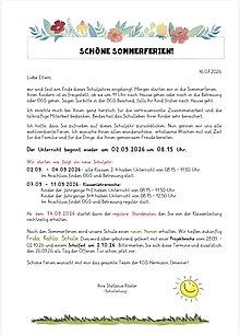 Foto: Elternbrief für die Sommerferien